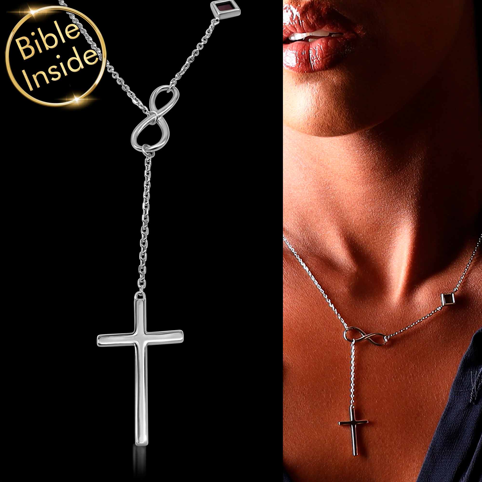 Christian Symbol Necklace with Gold Cross Pendant Containing Bible Inside by My Nano Jewelry